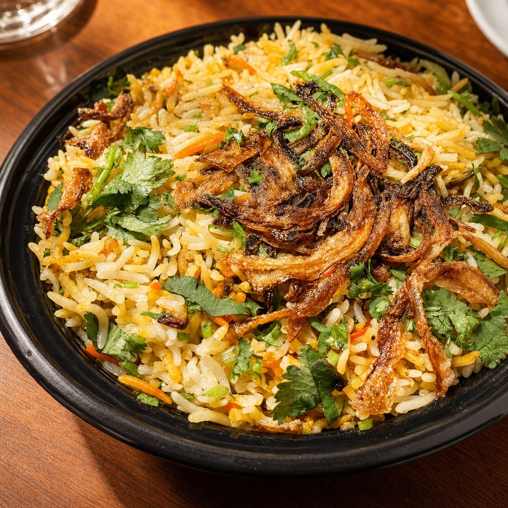 Hyderabadi Chicken Dum Biryani.