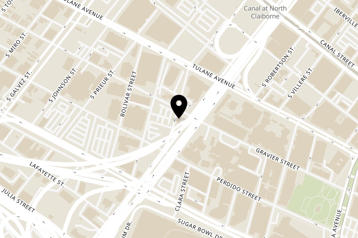 Map showing the location of Aroma Indian Cuisine on 401 S Claiborne Ave Ste C in New Orleans